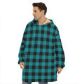 Teal And Black Buffalo Check Print Hoodie Blanket