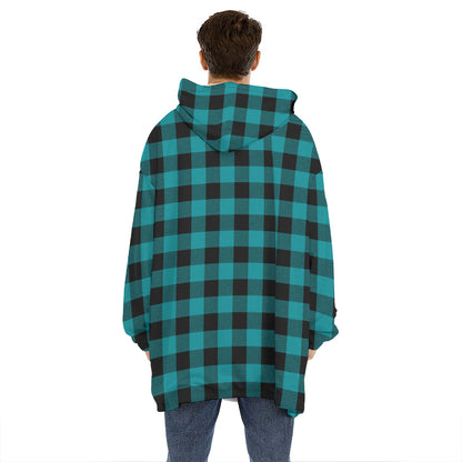 Teal And Black Buffalo Check Print Hoodie Blanket