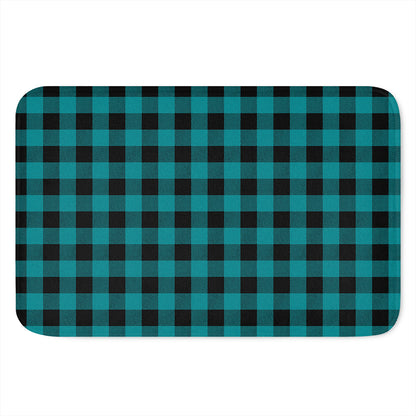 Teal And Black Buffalo Check Print Indoor Door Mat