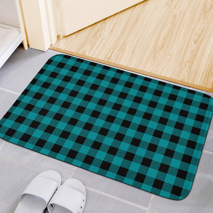 Teal And Black Buffalo Check Print Indoor Door Mat