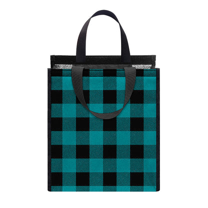 Teal And Black Buffalo Check Print Insulated Lunch Tote