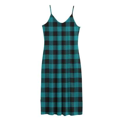 Teal And Black Buffalo Check Print Jersey Midi Cami Dress
