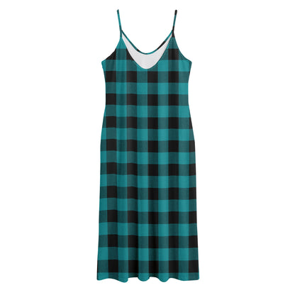 Teal And Black Buffalo Check Print Jersey Midi Cami Dress