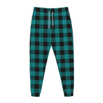 Teal And Black Buffalo Check Print Jogger Pants