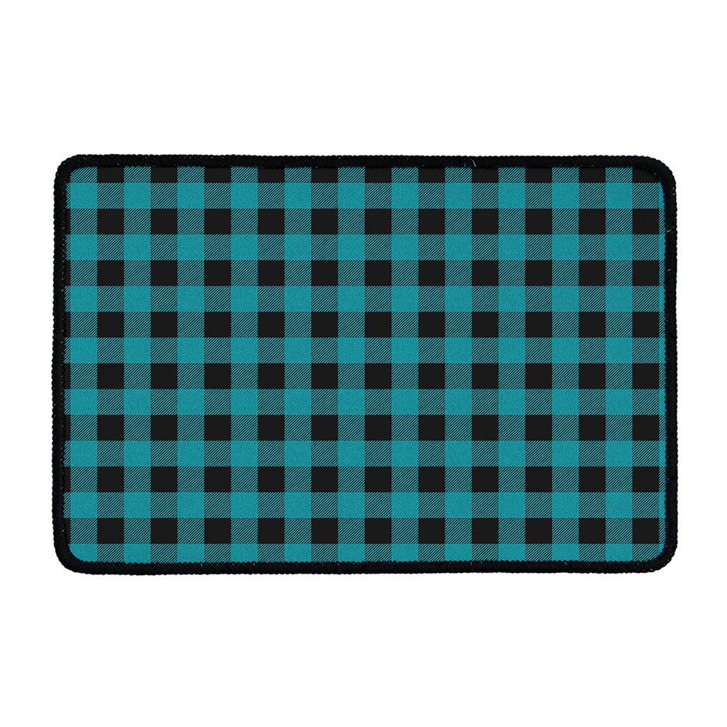Teal And Black Buffalo Check Print Kitchen Mat