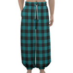 Teal And Black Buffalo Check Print Lantern Pants