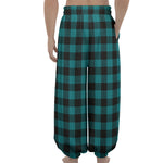 Teal And Black Buffalo Check Print Lantern Pants