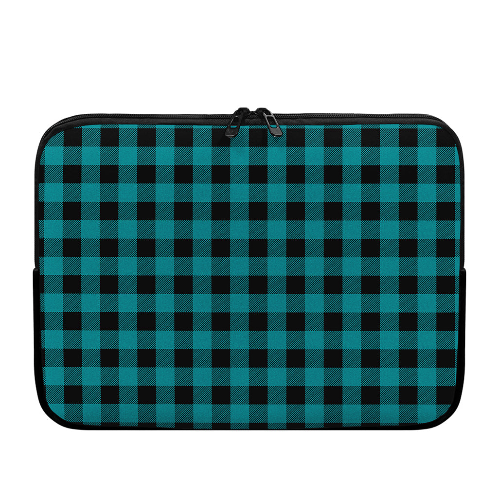 Teal And Black Buffalo Check Print Laptop Sleeve