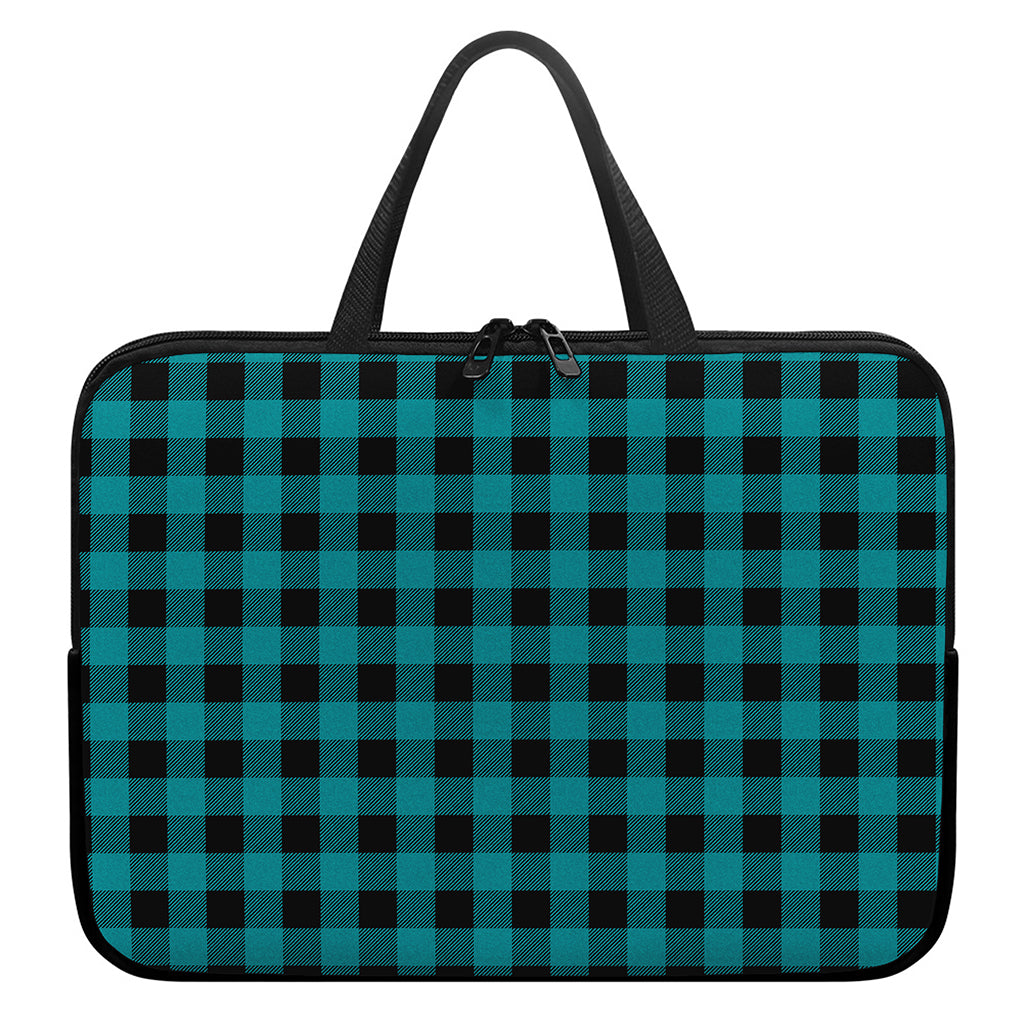 Teal And Black Buffalo Check Print Laptop Sleeve With Handle
