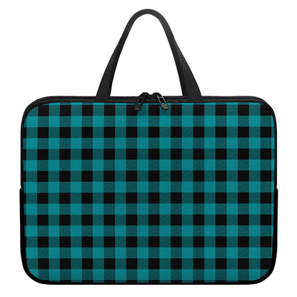 Teal And Black Buffalo Check Print Laptop Sleeve With Handle