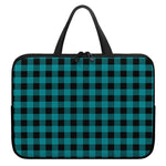 Teal And Black Buffalo Check Print Laptop Sleeve With Handle