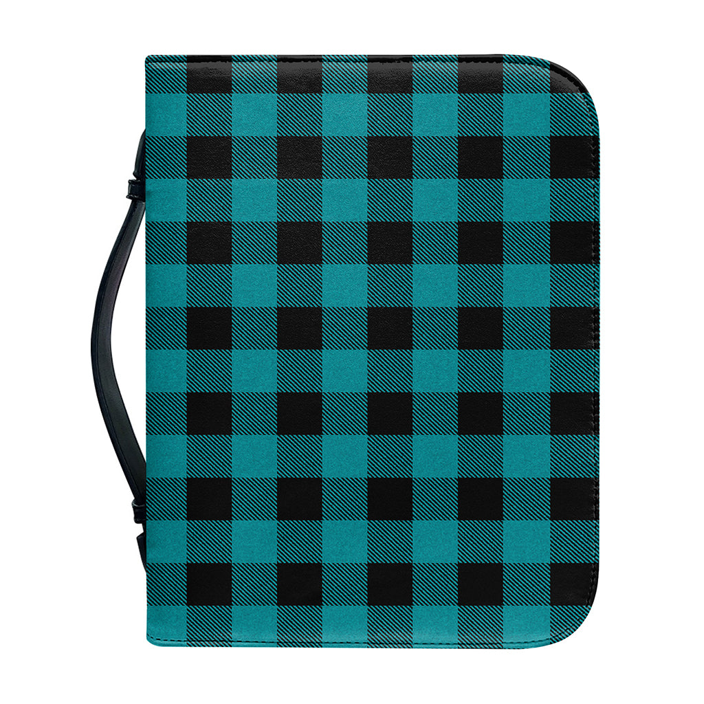 Teal And Black Buffalo Check Print Leather Bible Cover