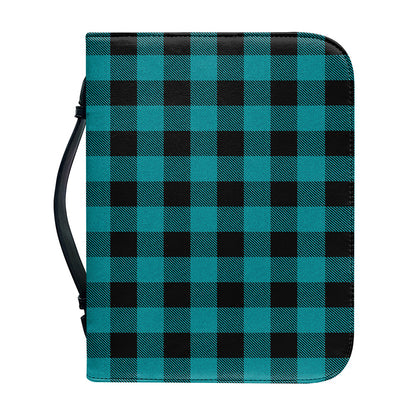 Teal And Black Buffalo Check Print Leather Bible Cover