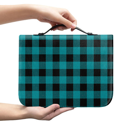 Teal And Black Buffalo Check Print Leather Bible Cover