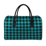 Teal And Black Buffalo Check Print Leather Duffle Bag