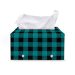 Teal And Black Buffalo Check Print Leather Tissue Box Cover