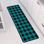 Teal And Black Buffalo Check Print Long Kitchen Mat