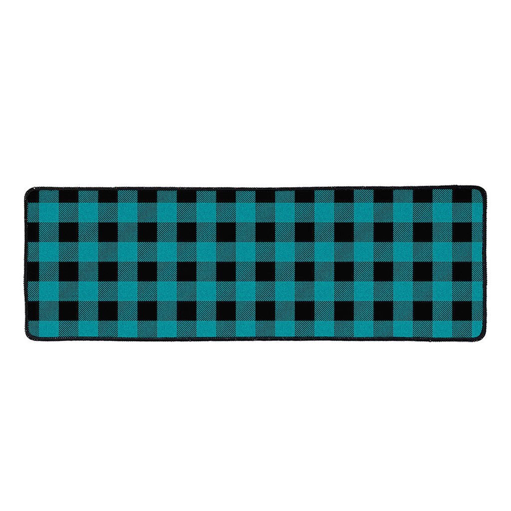 Teal And Black Buffalo Check Print Long Kitchen Mat