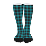 Teal And Black Buffalo Check Print Long Socks