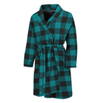 Teal And Black Buffalo Check Print Men's Bathrobe