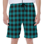 Teal And Black Buffalo Check Print Men's Beach Shorts