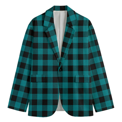 Teal And Black Buffalo Check Print Men's Blazer