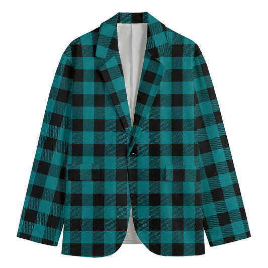 Teal And Black Buffalo Check Print Men's Blazer