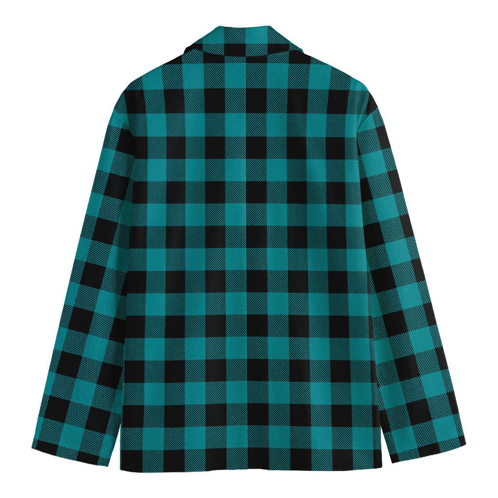 Teal And Black Buffalo Check Print Men's Blazer