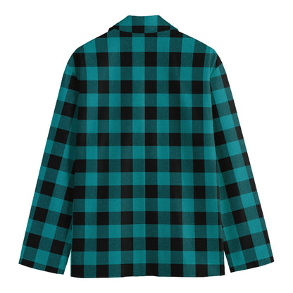 Teal And Black Buffalo Check Print Men's Blazer