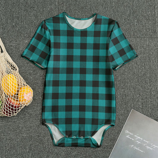 Teal And Black Buffalo Check Print Men's Bodysuit