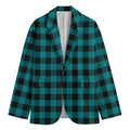 Teal And Black Buffalo Check Print Men's Cotton Blazer