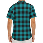 Teal And Black Buffalo Check Print Men's Deep V-Neck Shirt