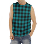 Teal And Black Buffalo Check Print Men's Fitness Tank Top