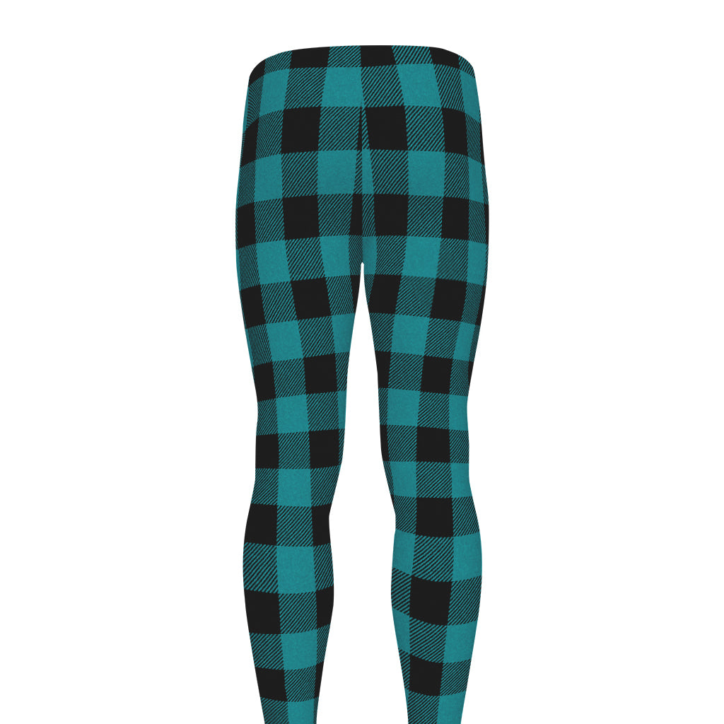 Teal And Black Buffalo Check Print Men's leggings