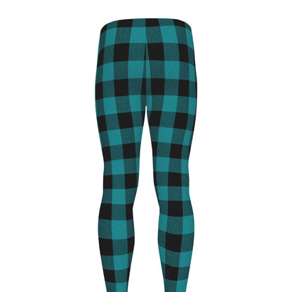 Teal And Black Buffalo Check Print Men's leggings