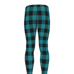 Teal And Black Buffalo Check Print Men's leggings