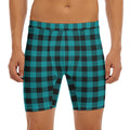 Teal And Black Buffalo Check Print Men's Long Boxer Briefs