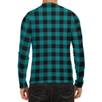 Teal And Black Buffalo Check Print Men's Long Sleeve Rash Guard