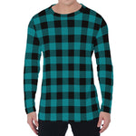 Teal And Black Buffalo Check Print Men's Long Sleeve T-Shirt