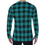 Teal And Black Buffalo Check Print Men's Long Sleeve T-Shirt