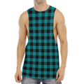 Teal And Black Buffalo Check Print Men's Muscle Tank Top