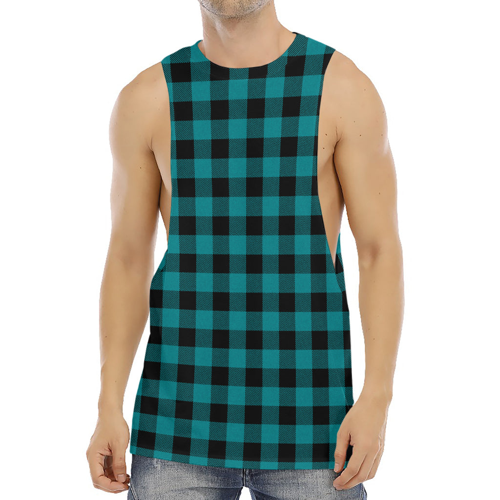 Teal And Black Buffalo Check Print Men's Muscle Tank Top