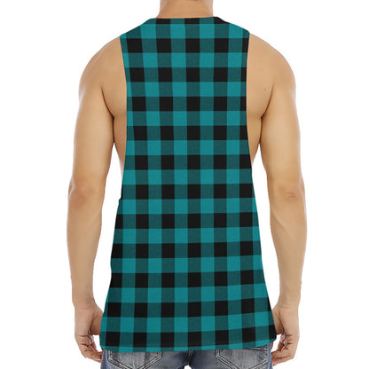 Teal And Black Buffalo Check Print Men's Muscle Tank Top