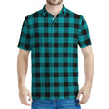 Teal And Black Buffalo Check Print Men's Polo Shirt