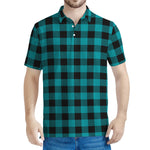 Teal And Black Buffalo Check Print Men's Polo Shirt