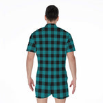 Teal And Black Buffalo Check Print Men's Rompers
