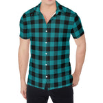 Teal And Black Buffalo Check Print Men's Shirt