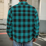 Teal And Black Buffalo Check Print Men's Shirt Jacket