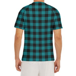 Teal And Black Buffalo Check Print Men's Short Sleeve Rash Guard