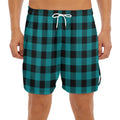 Teal And Black Buffalo Check Print Men's Split Running Shorts